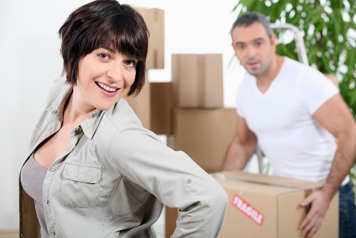 Prepared moving truck with furniture and boxes for relocation